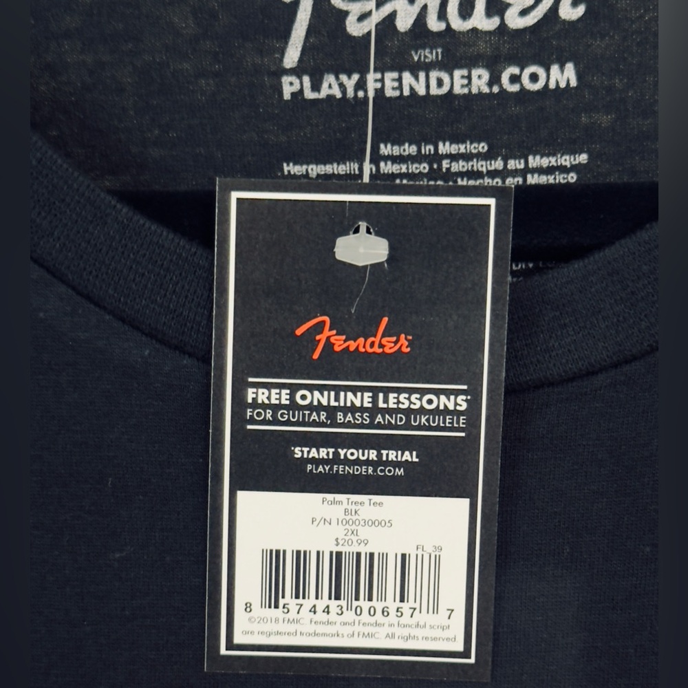 Fender Black&Red Short Sleeve Tee with Retro Palm Tree & Guitar Graphic 2XL NAwT - Picture 5 of 8